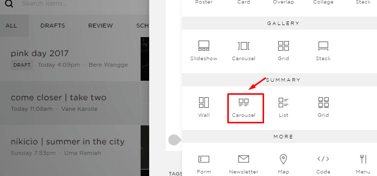 squarespace related summary block carousel